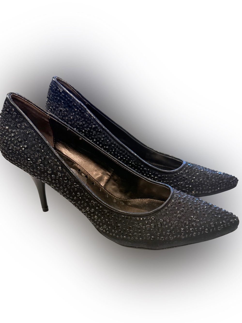 Libby Edelman Black Mid Heel Pumps All Over Small Black Rhinestones Sz 8 NEW